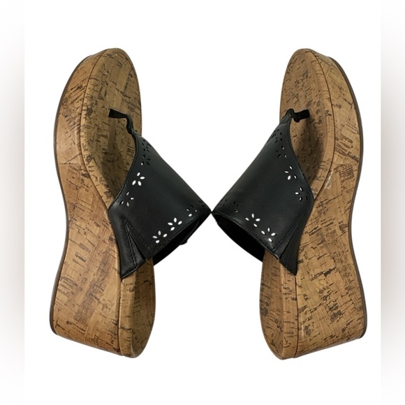 Vionic Anitra Black Leather Platform Wedge Sandals Cork Sole Comfort Orthotic 6 - Picture 5 of 11